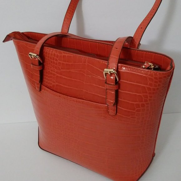 Anne Klein Orange Crocodile Embossed Tote Bag - Picture 11 of 16
